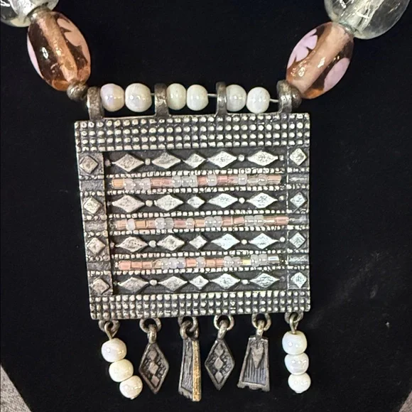 Chico's Multicolor Beaded Necklace with Silver Pendant - Picture 2 of 5